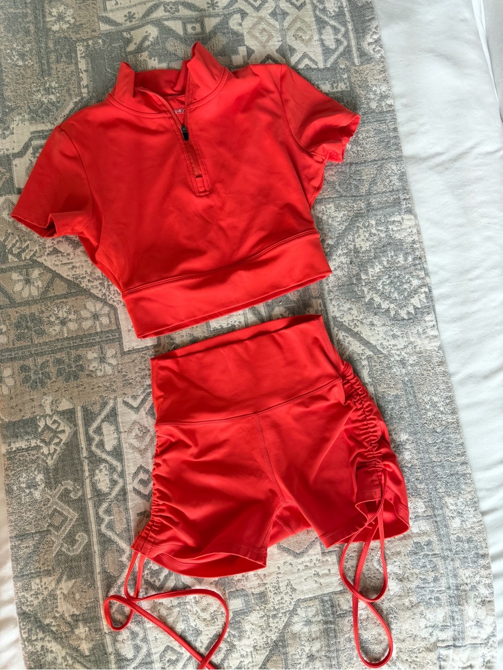 Good hinge Ruched Red/coral Bike Shorts and top set